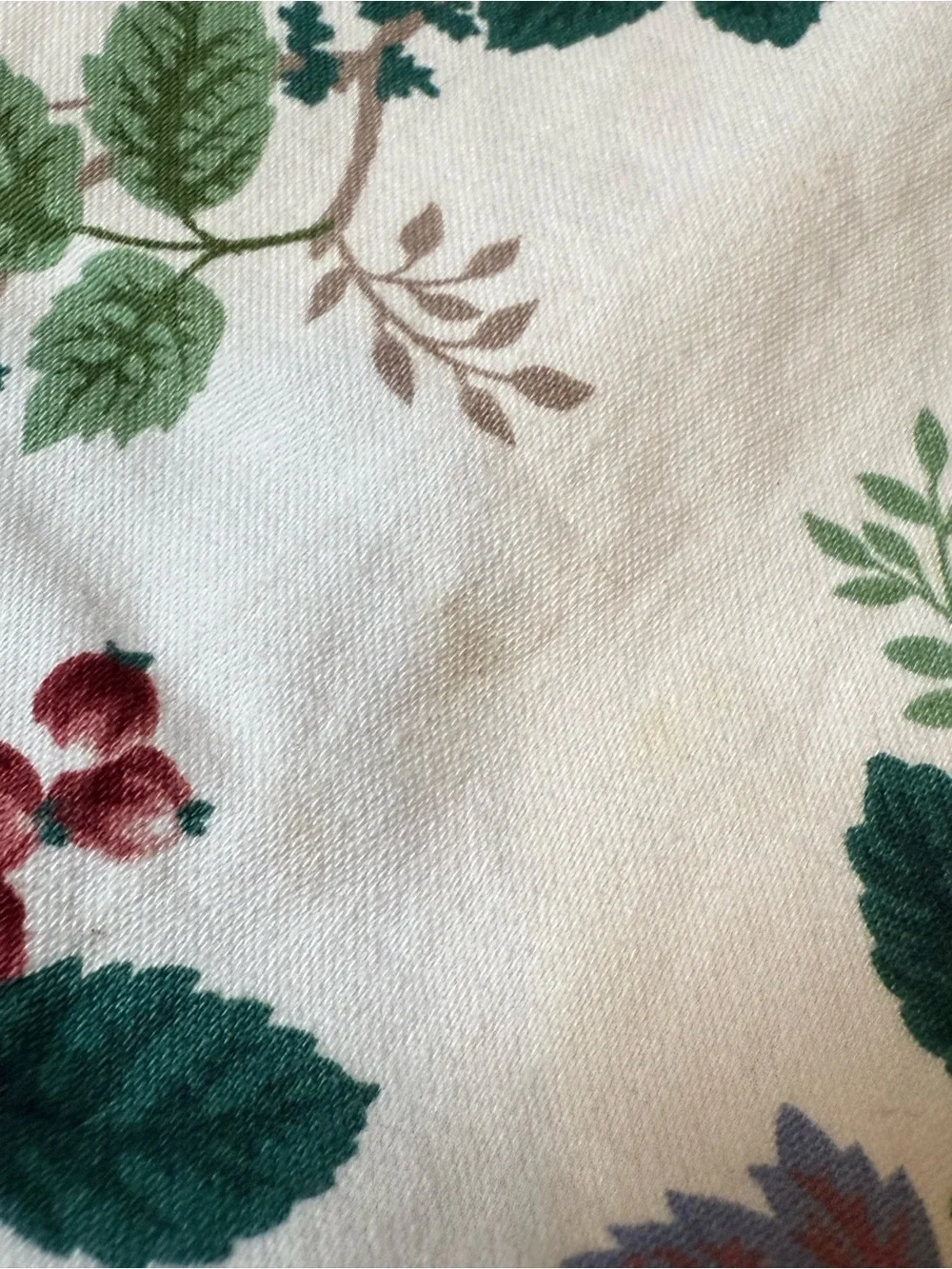 Floral Cotton Napkins in Cream with Green and Burgundy Print